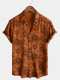 Chemise pour Homme à Manches Courtes avec Boutons, Imprimé Floral Marron Vintage, Respirante pour les Vacances