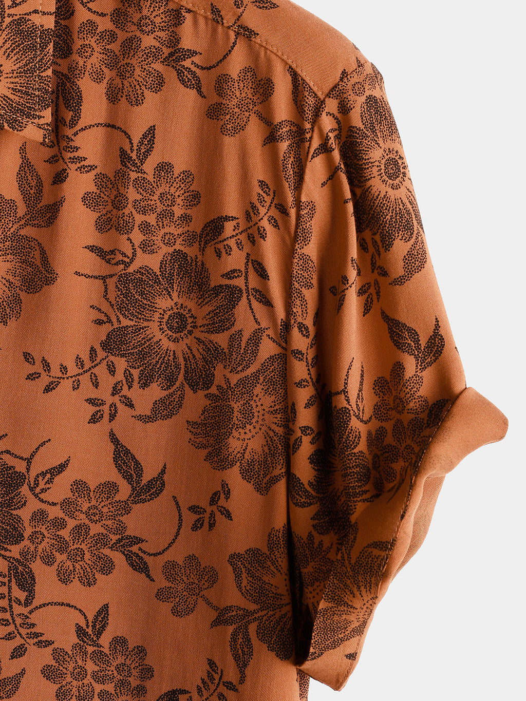 Chemise d'Homme Vintage d'Été à Fleurs Marron avec Boutons et Manches Courtes Respirante