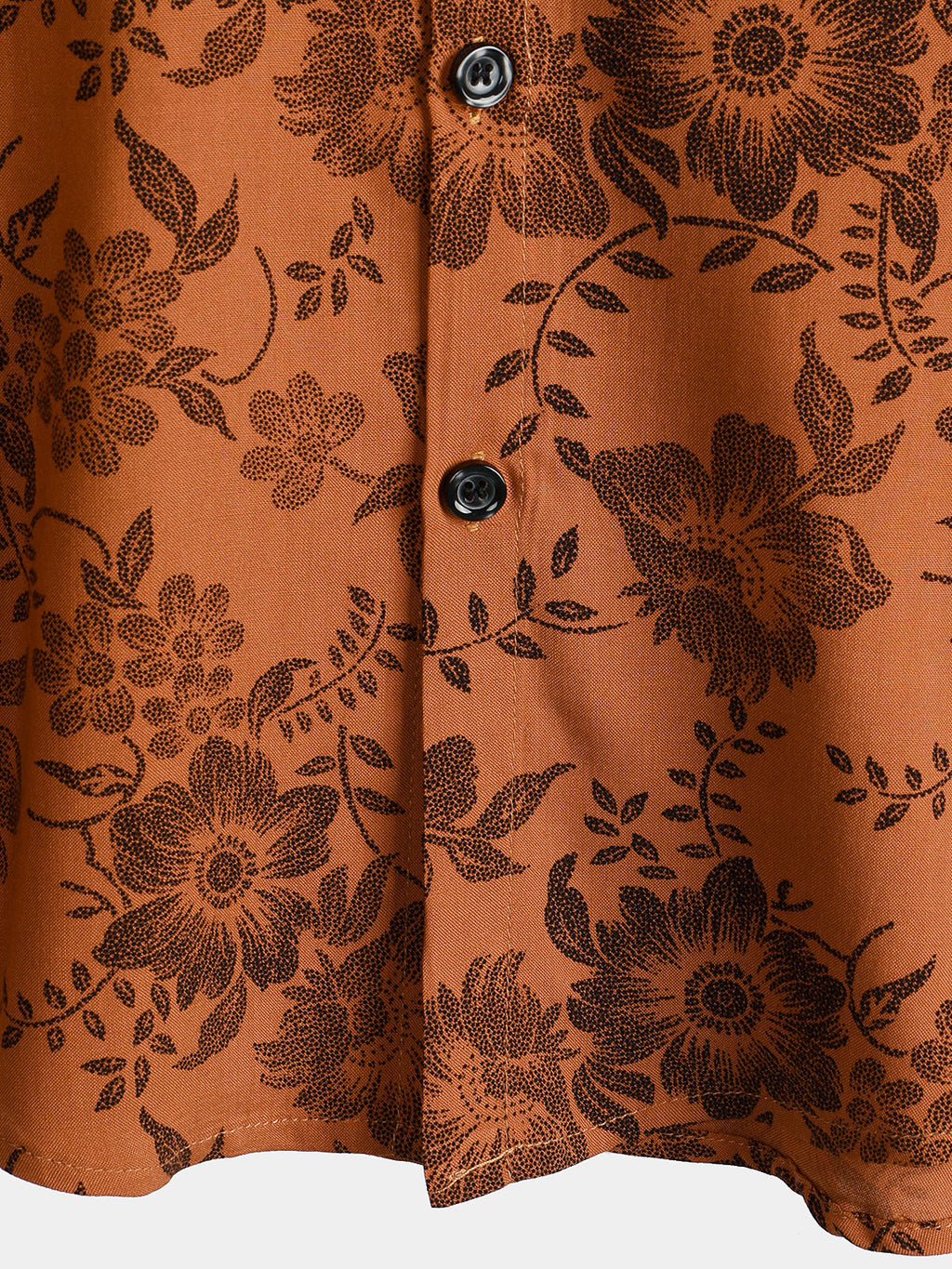 Chemise d'Homme Vintage d'Été à Fleurs Marron avec Boutons et Manches Courtes Respirante