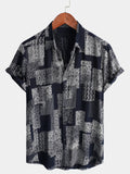 Chemise Homme à Manches Courtes avec Boutons, Imprimé de Patches, Floral, Vintage, Rétro, pour les Vacances