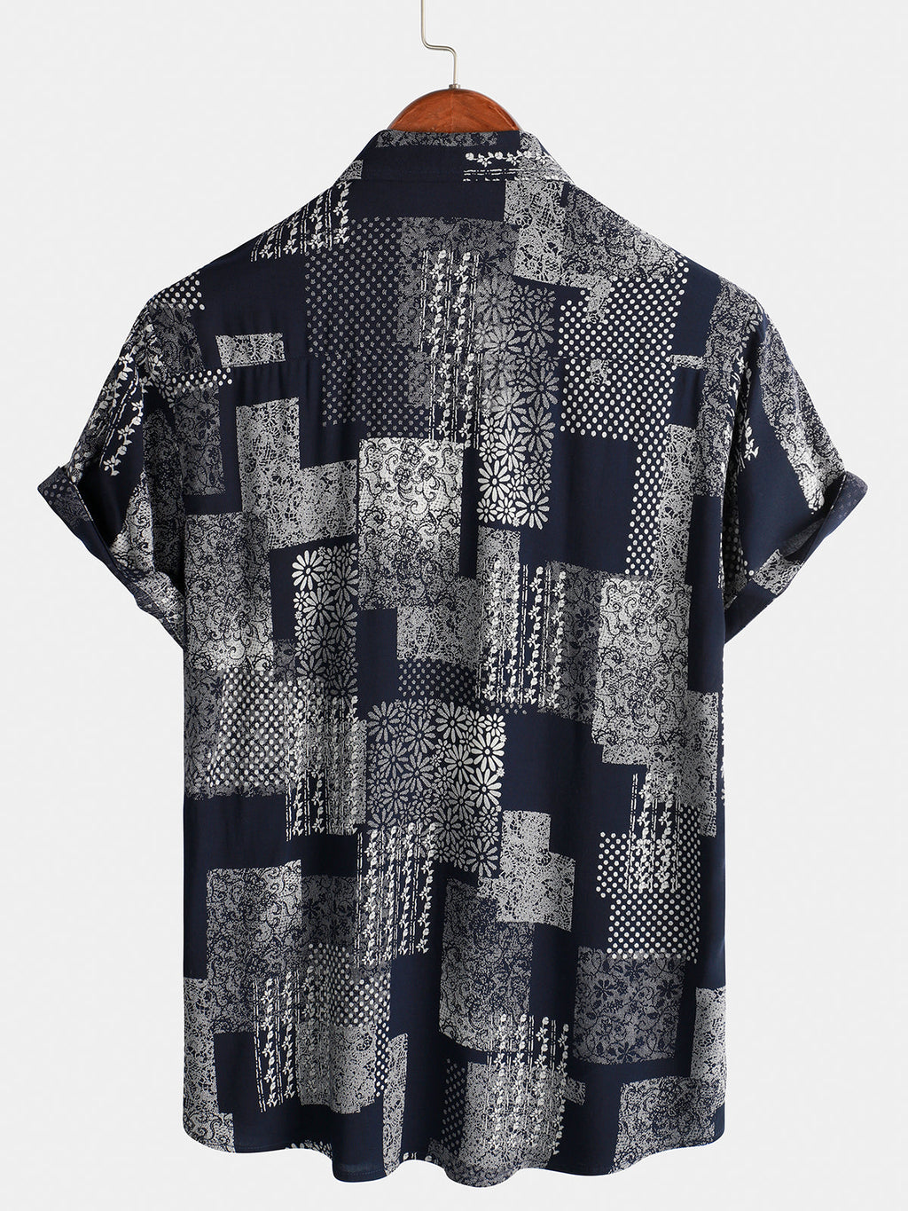 Chemise Homme à Manches Courtes avec Boutons, Imprimé de Patches, Floral, Vintage, Rétro, pour les Vacances