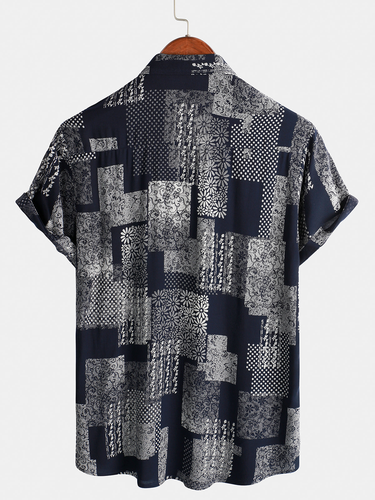 Chemise boutonnée à manches courtes pour homme Patchwork imprimé marguerite florale vintage rétro vacances