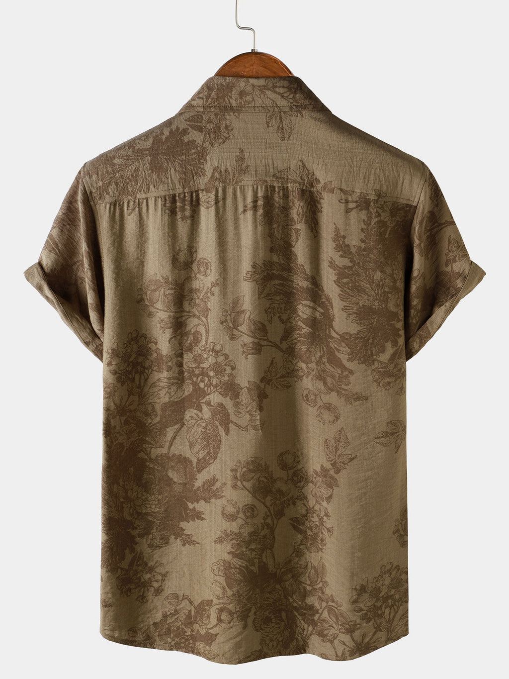 Chemise Homme Vintage Marron à Fleurs Manches Courtes Vacances