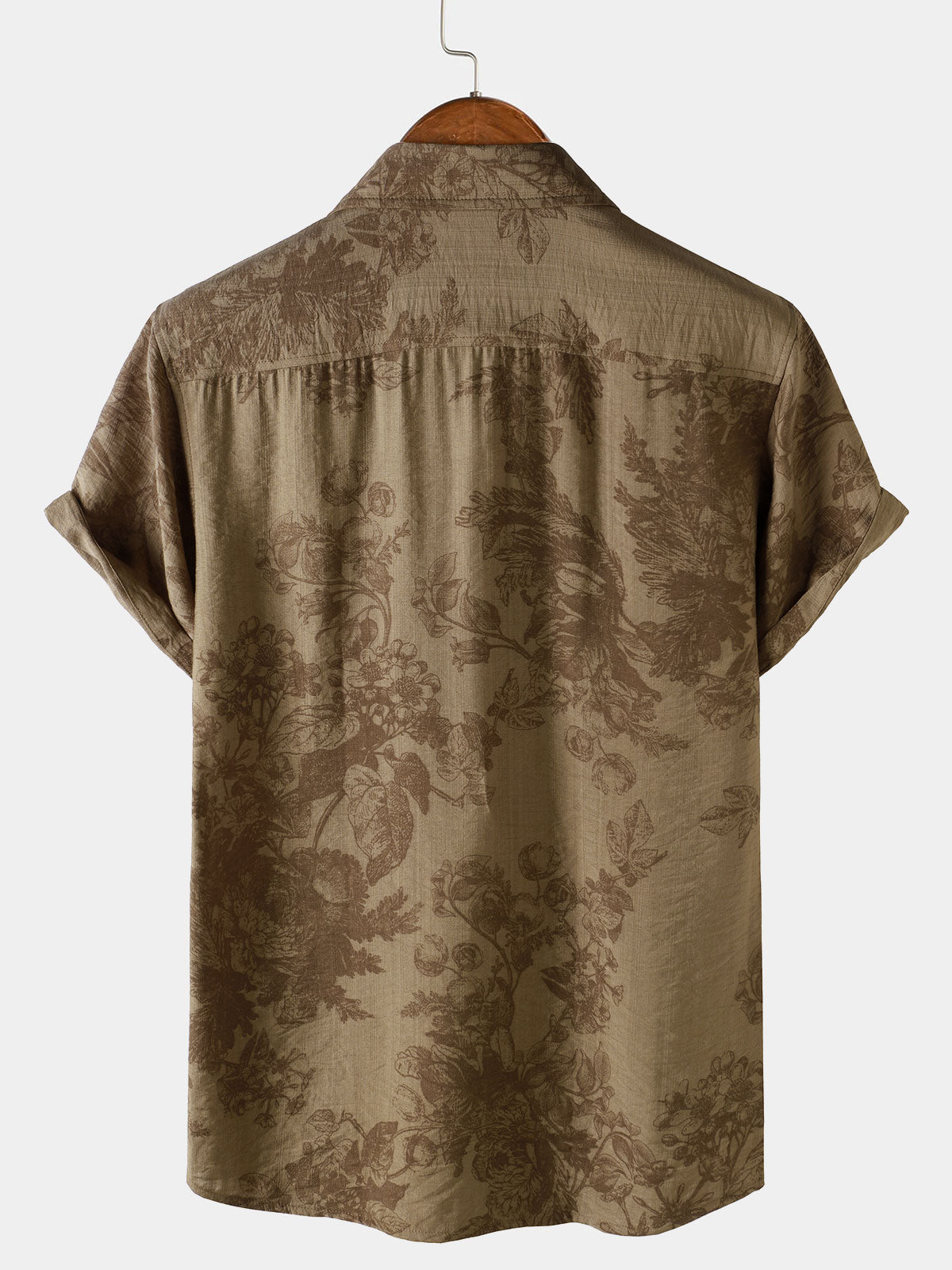 Chemise Homme Vintage Marron à Fleurs Manches Courtes Vacances
