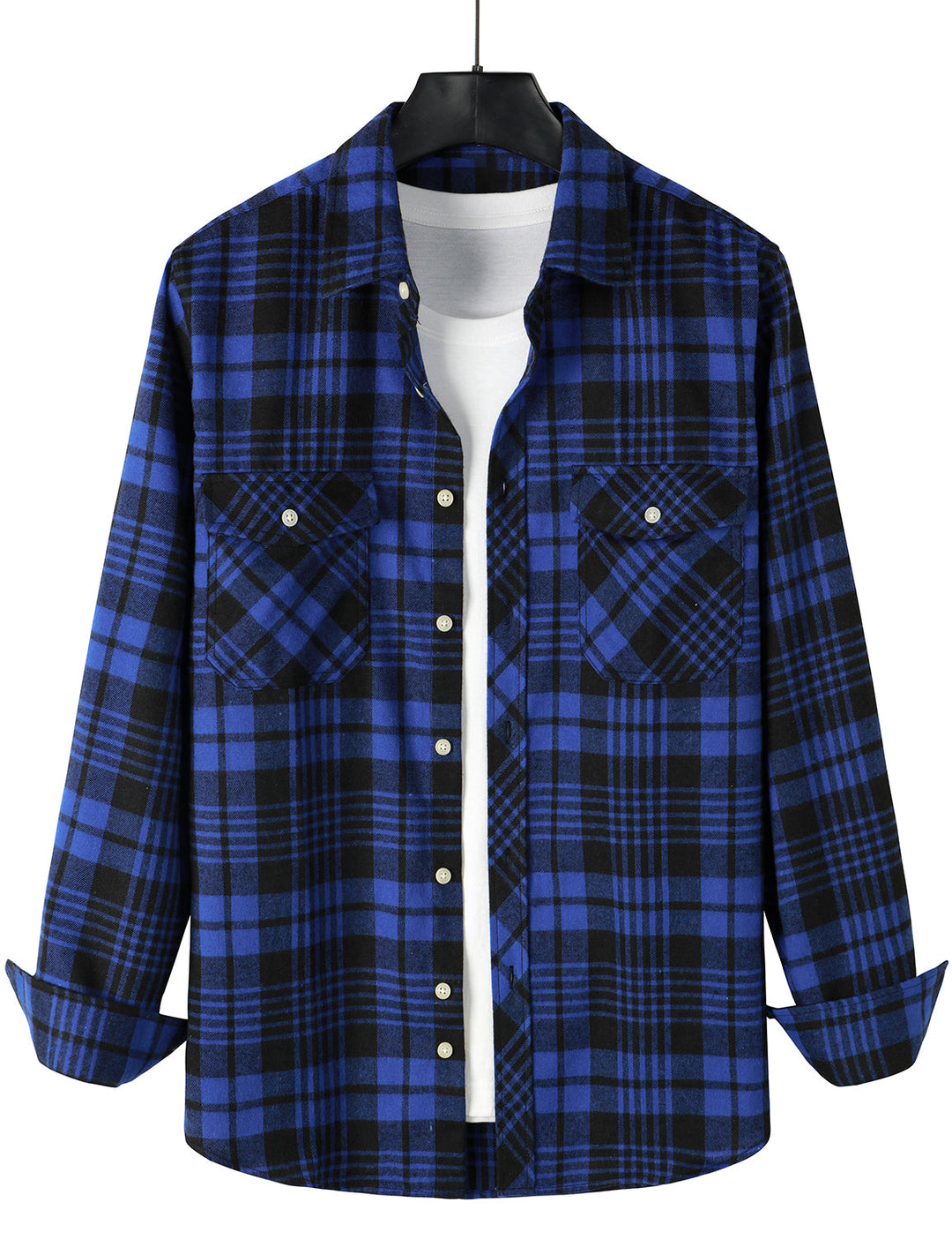 Chemise décontractée à carreaux en flanelle à double poche pour hommes