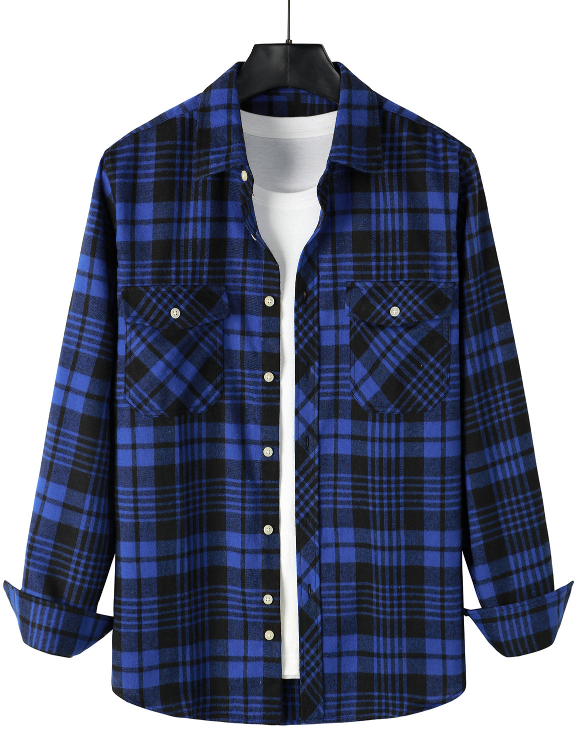 Chemise décontractée à carreaux en flanelle à double poche pour hommes