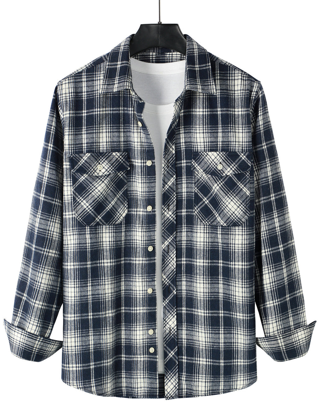 Chemise décontractée à carreaux en flanelle à double poche pour hommes