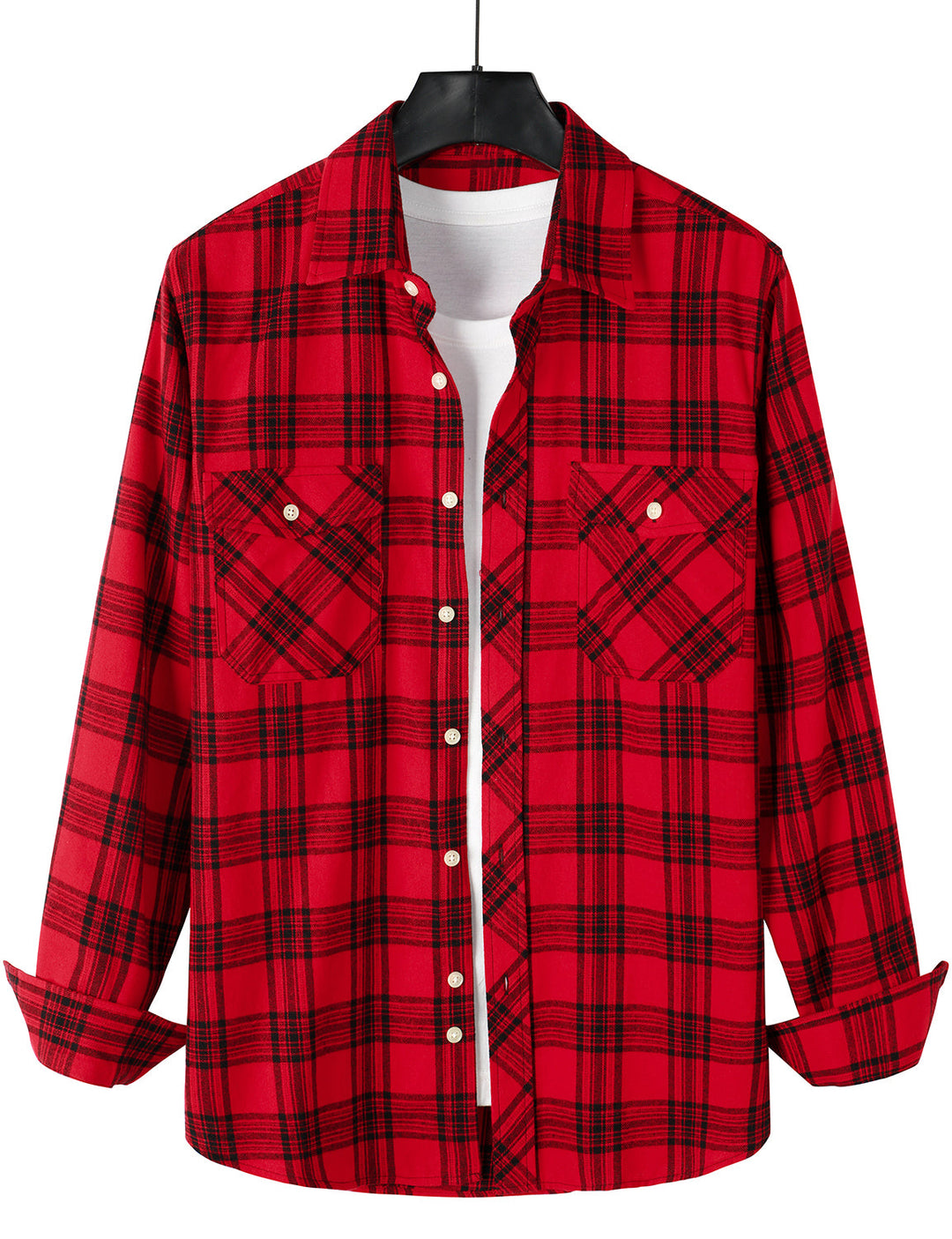 Chemise à carreaux à double poche boutonnée à carreaux pour hommes à manches longues automne hiver