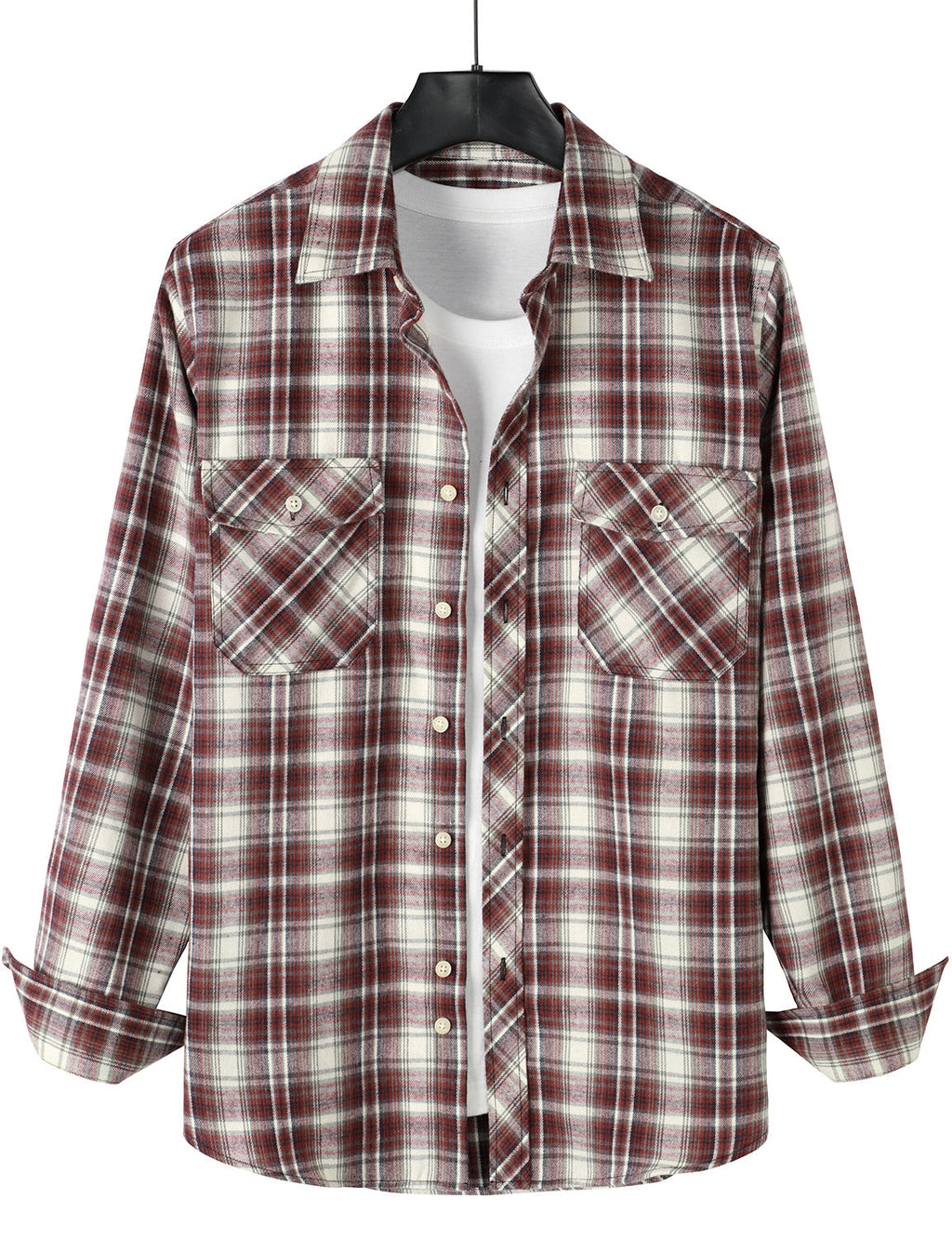 Chemise décontractée à carreaux en flanelle à double poche pour hommes