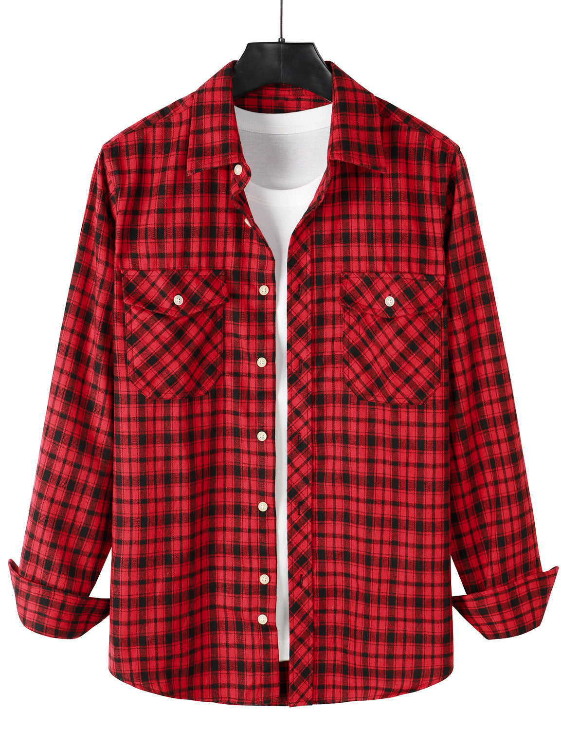 Chemise à carreaux en flanelle à double poche pour hommes