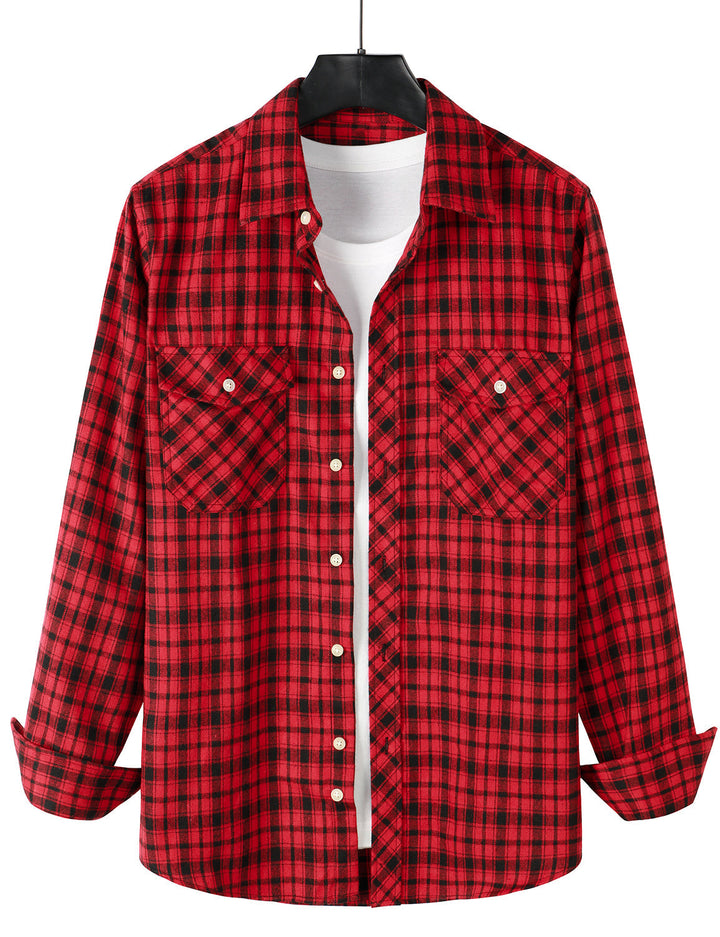 Chemise à carreaux en flanelle à double poche pour hommes