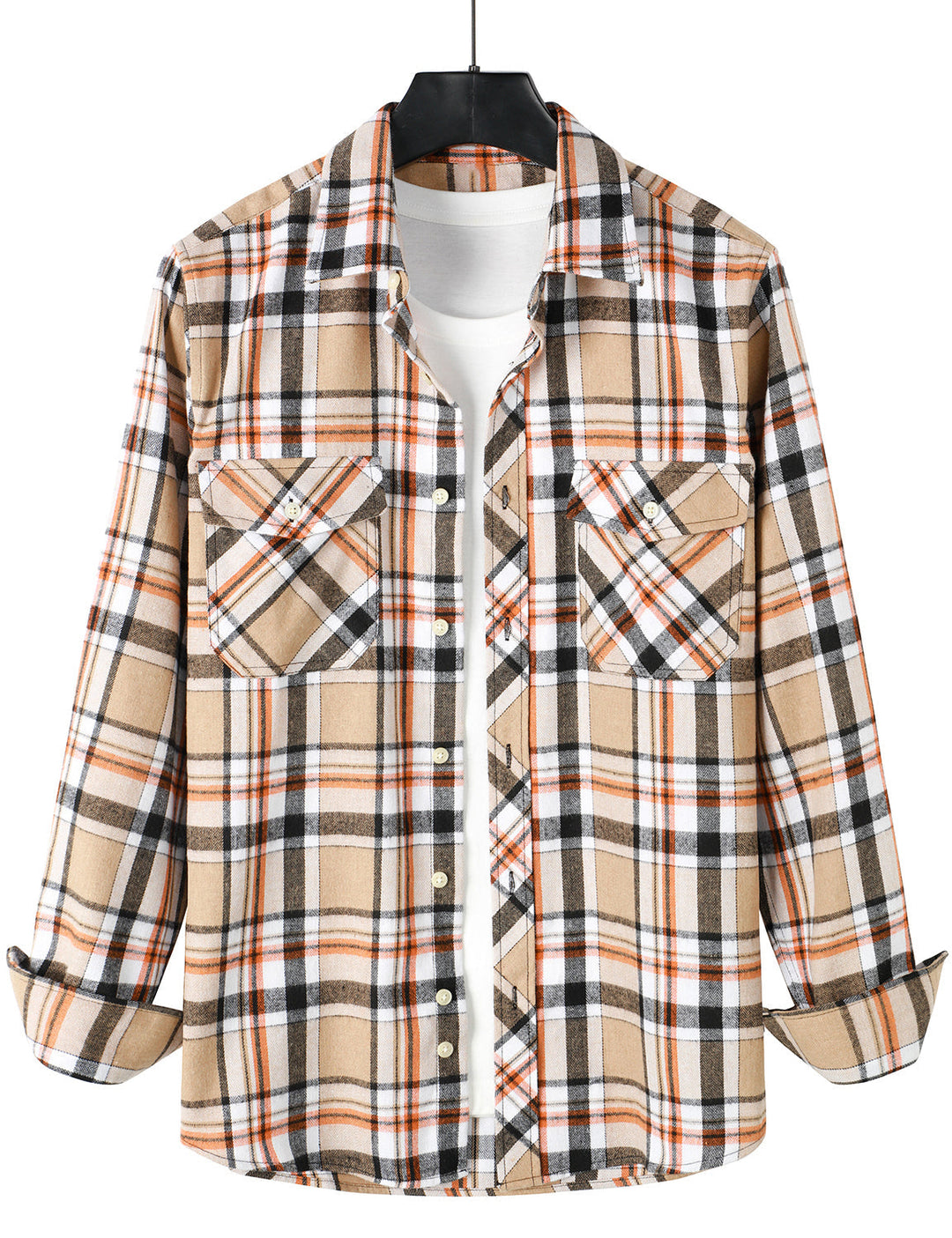Chemise à carreaux à double poche boutonnée à carreaux pour hommes à manches longues automne hiver