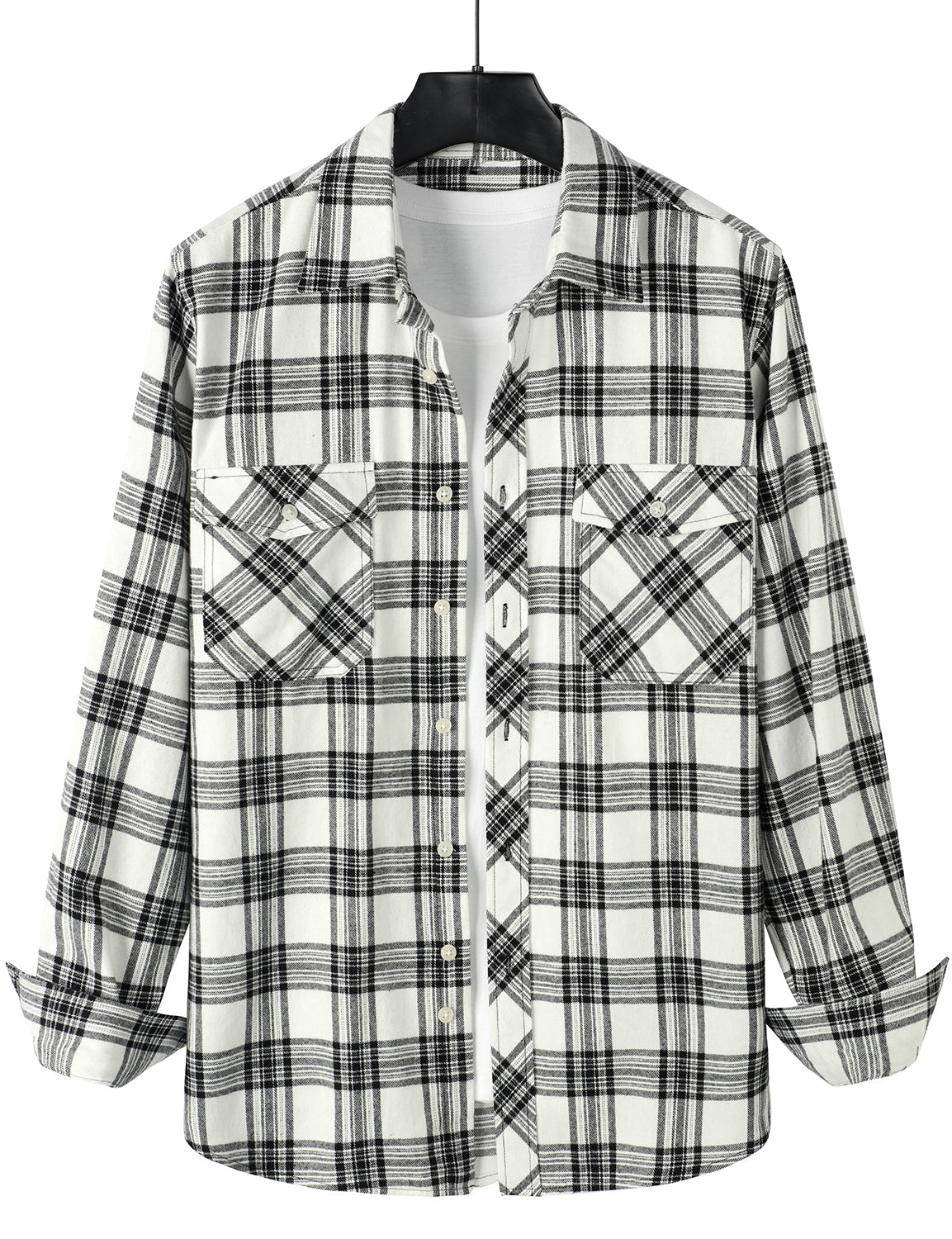 Chemise à carreaux à double poche boutonnée à carreaux pour hommes à manches longues automne hiver