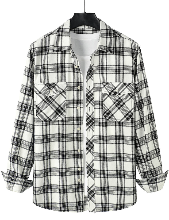 Chemise à carreaux à double poche boutonnée à carreaux pour hommes à manches longues automne hiver
