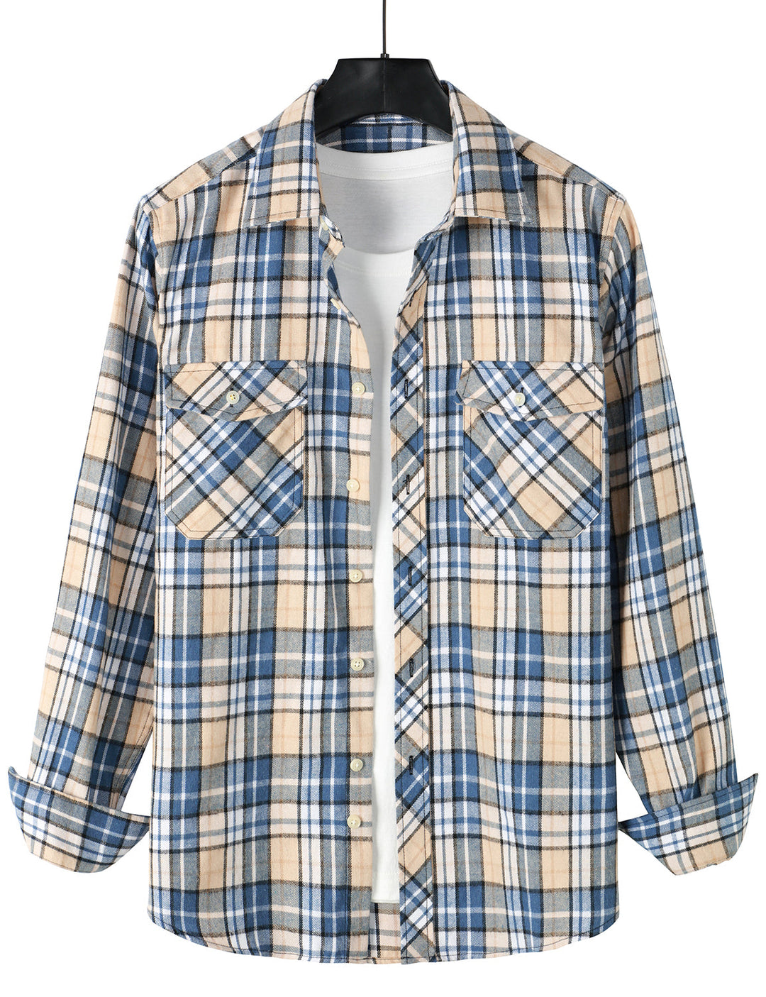 Chemise à carreaux à double poche boutonnée à carreaux pour hommes à manches longues automne hiver