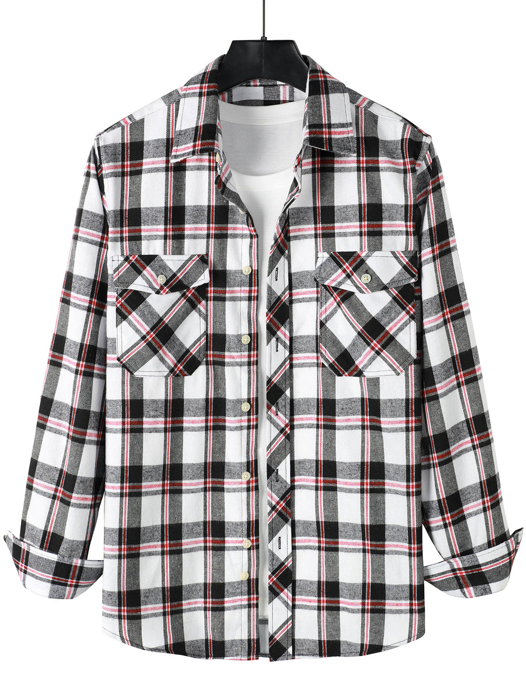 Chemise à carreaux en flanelle à double poche pour hommes