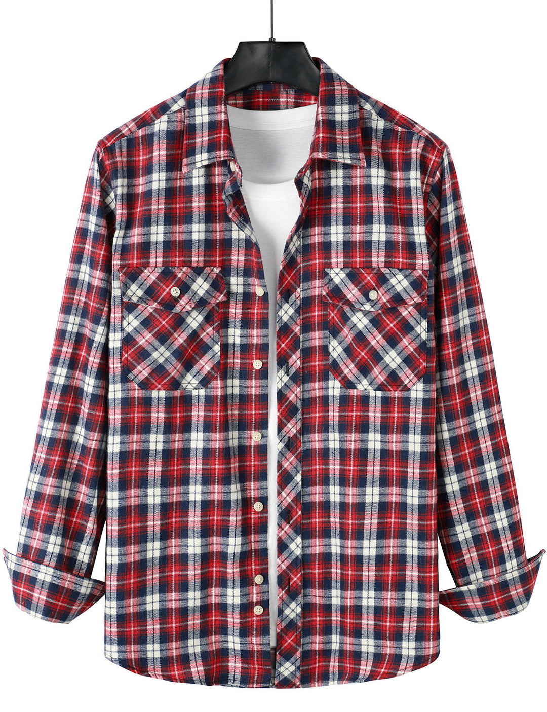 Chemise à carreaux en flanelle à double poche pour hommes