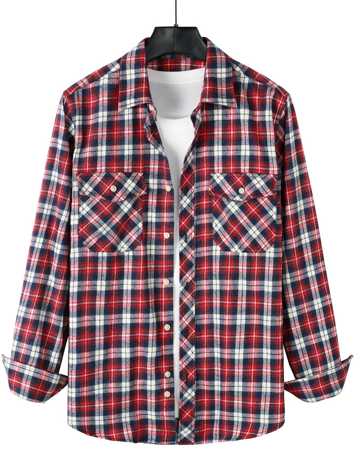 Chemise à carreaux en flanelle à double poche pour hommes