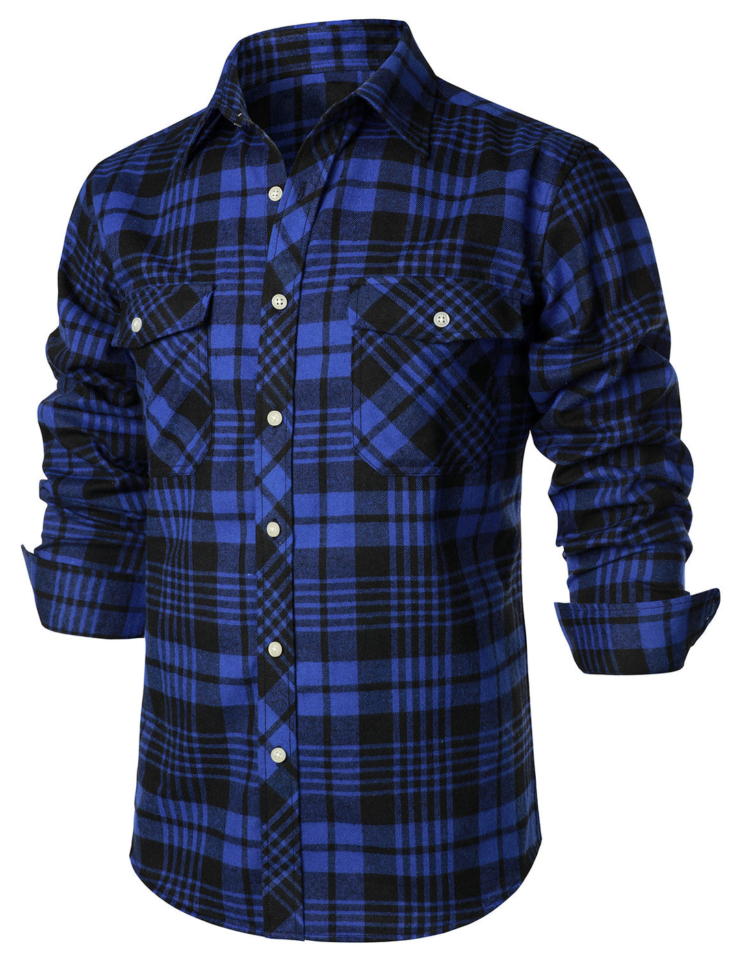 Chemise décontractée à carreaux en flanelle à double poche pour hommes