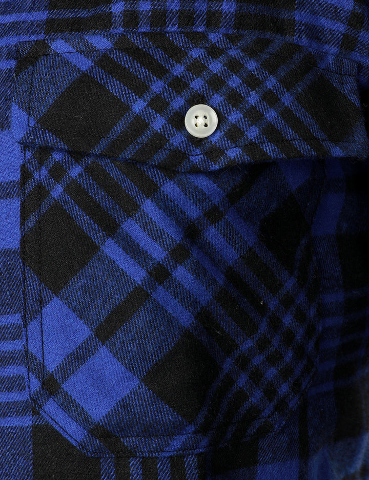 Chemise décontractée à carreaux en flanelle à double poche pour hommes