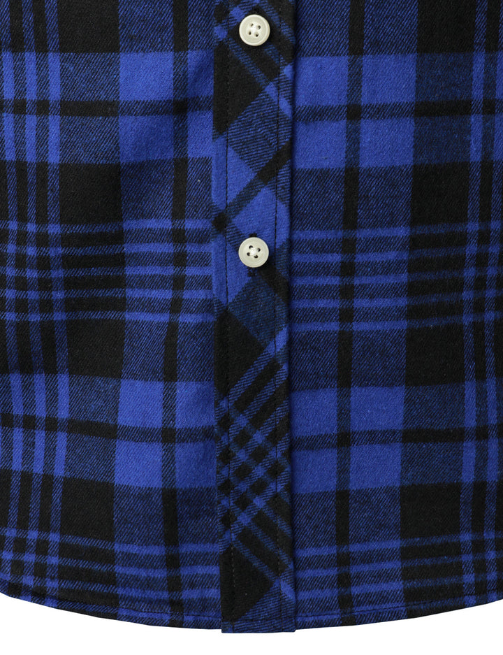 Chemise décontractée à carreaux en flanelle à double poche pour hommes
