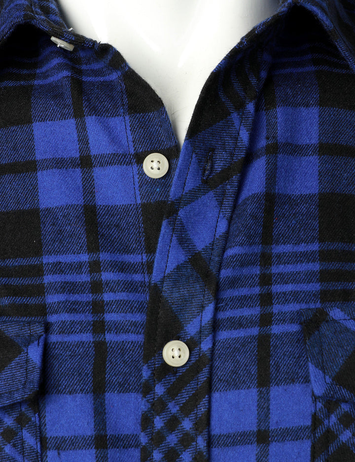 Chemise décontractée à carreaux en flanelle à double poche pour hommes
