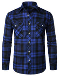 Chemise décontractée à carreaux en flanelle à double poche pour hommes