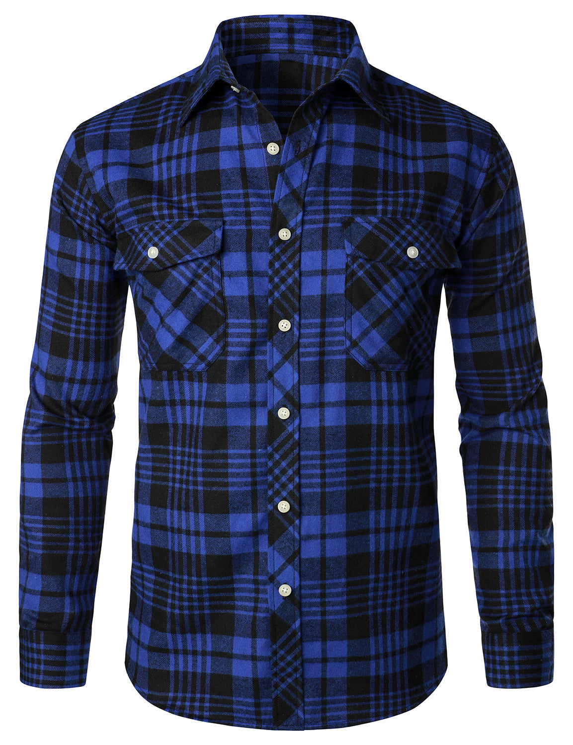Chemise décontractée à carreaux en flanelle à double poche pour hommes