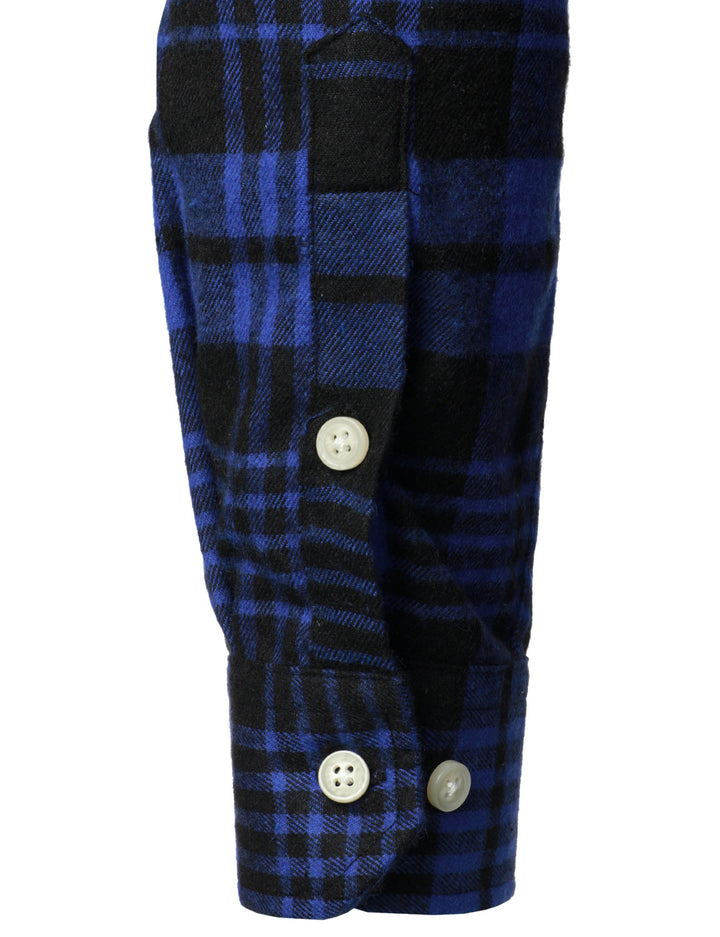 Chemise décontractée à carreaux en flanelle à double poche pour hommes