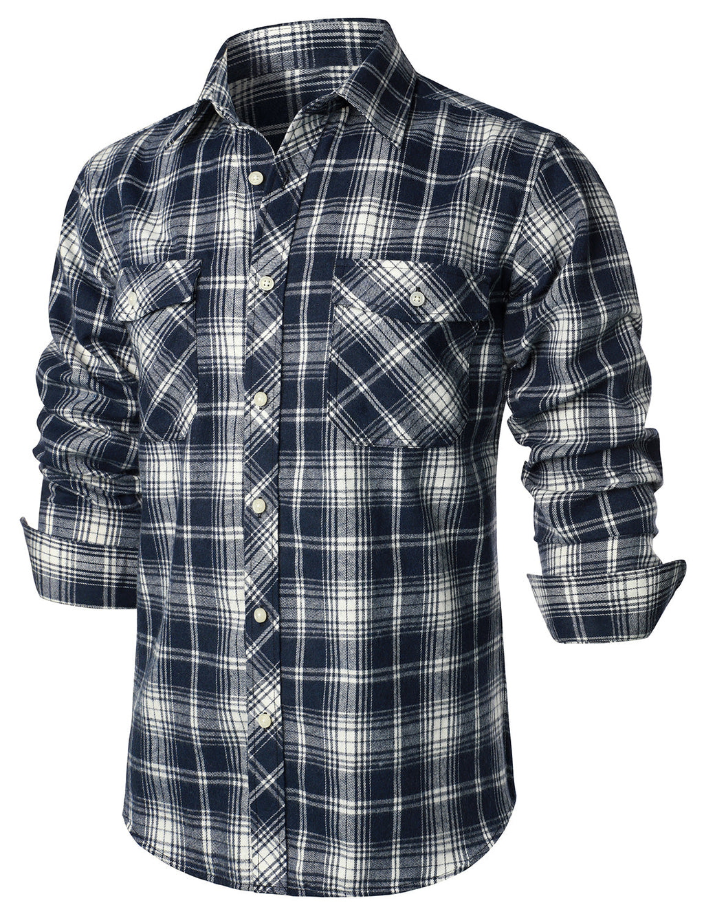Chemise décontractée à carreaux en flanelle à double poche pour hommes