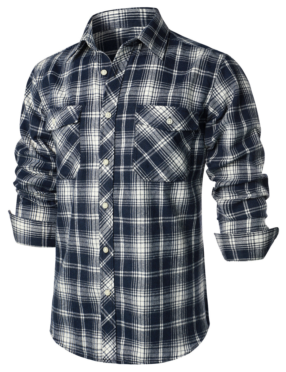 Chemise décontractée à carreaux en flanelle à double poche pour hommes