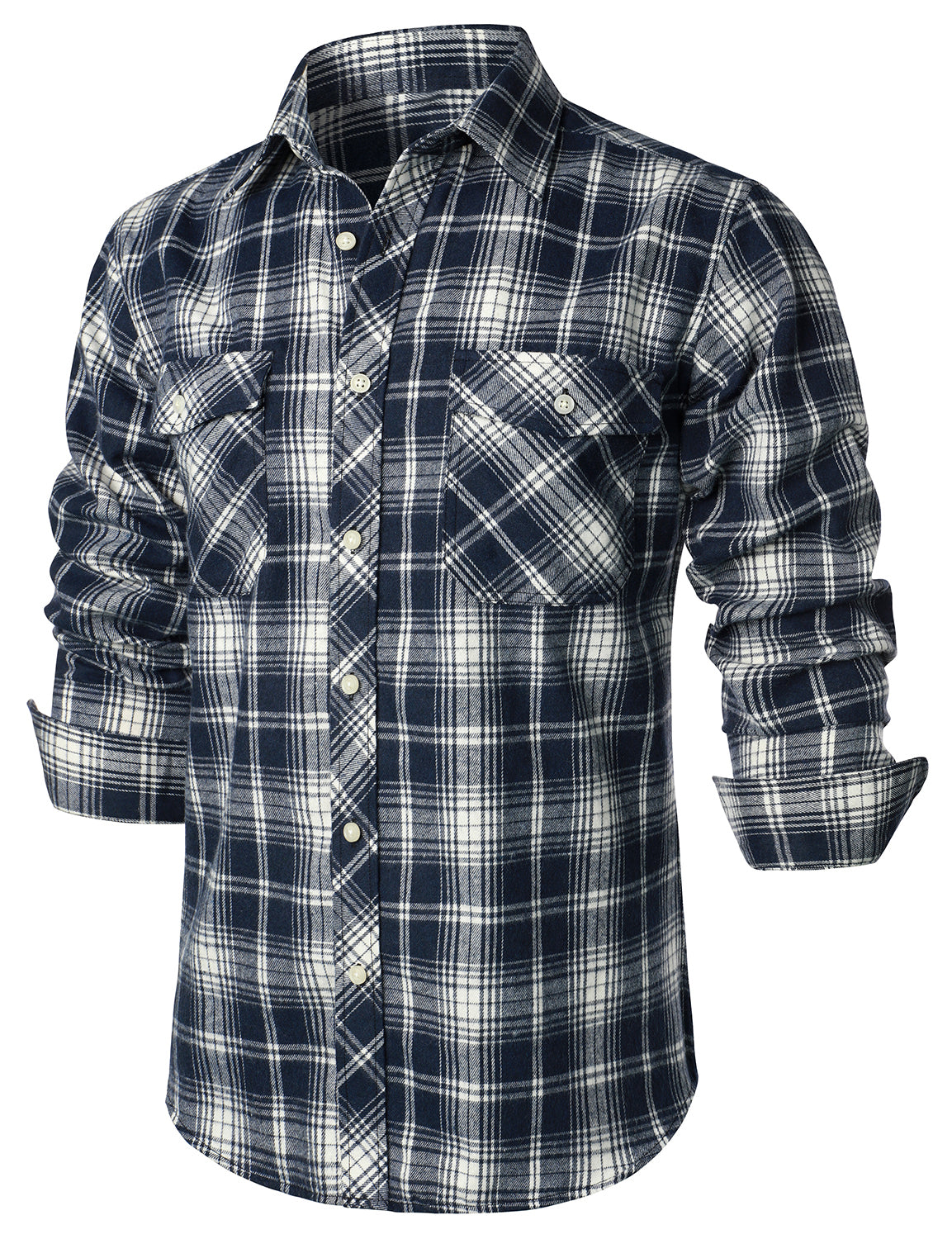 Chemise décontractée à carreaux en flanelle à double poche pour hommes