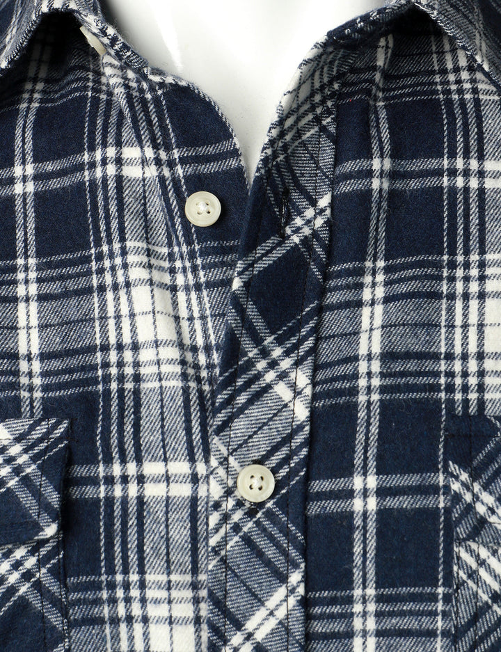 Chemise décontractée à carreaux en flanelle à double poche pour hommes