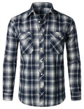 Chemise décontractée à carreaux en flanelle à double poche pour hommes