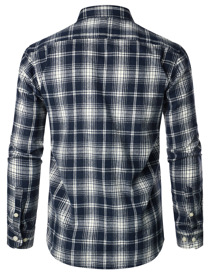 Chemise décontractée à carreaux en flanelle à double poche pour hommes