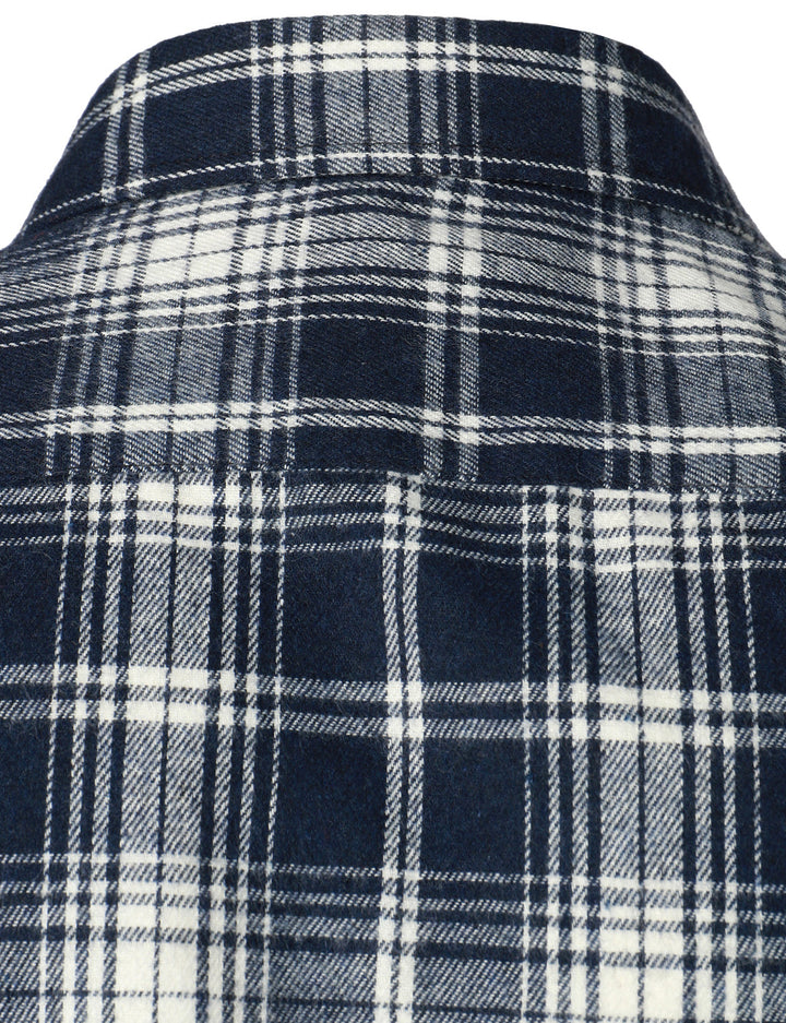 Chemise décontractée à carreaux en flanelle à double poche pour hommes