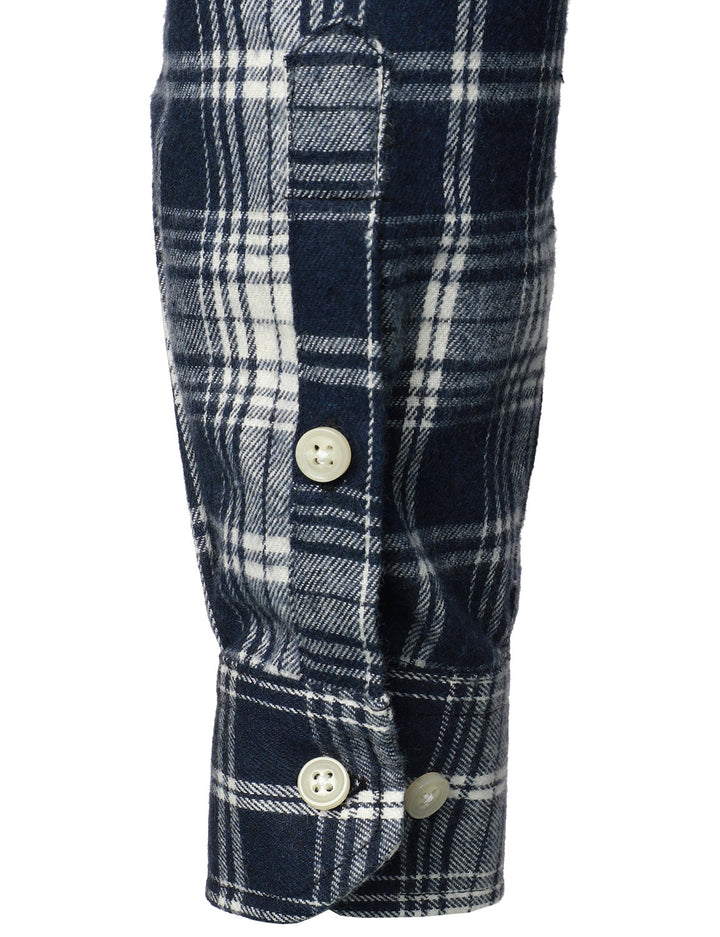 Chemise décontractée à carreaux en flanelle à double poche pour hommes