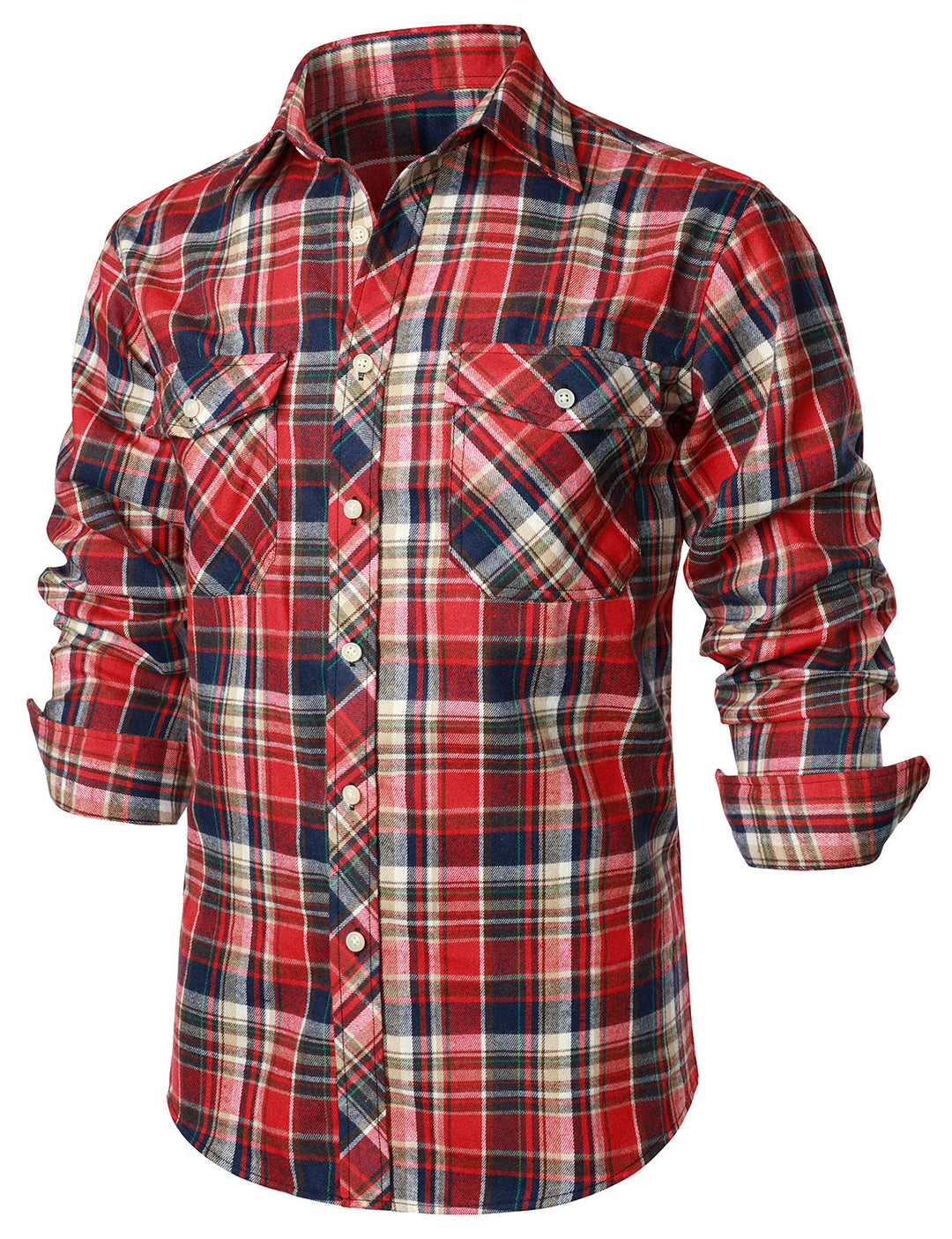 Chemise décontractée à carreaux en flanelle à double poche pour hommes