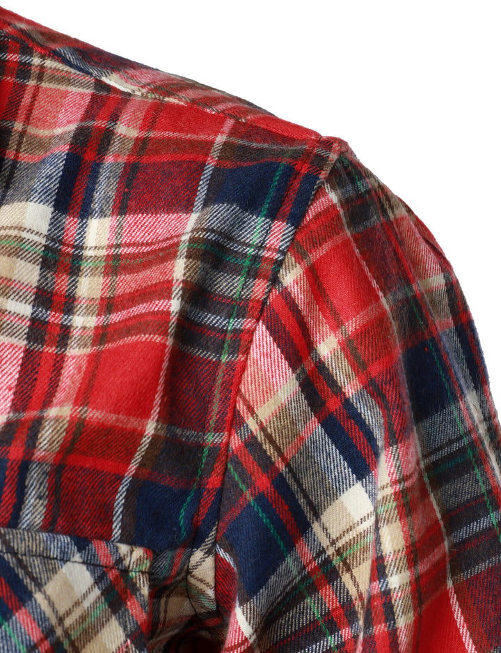 Chemise décontractée à carreaux en flanelle à double poche pour hommes