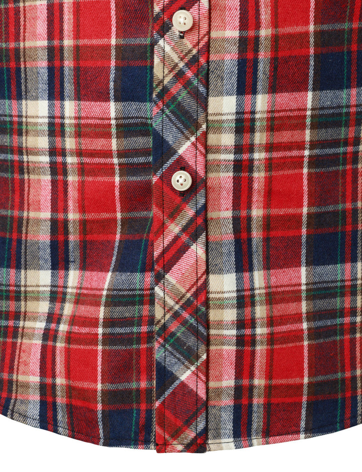 Chemise décontractée à carreaux en flanelle à double poche pour hommes