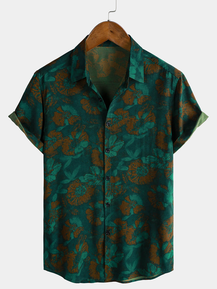 Chemise à manches courtes en rayonne à imprimé floral rétro pour homme