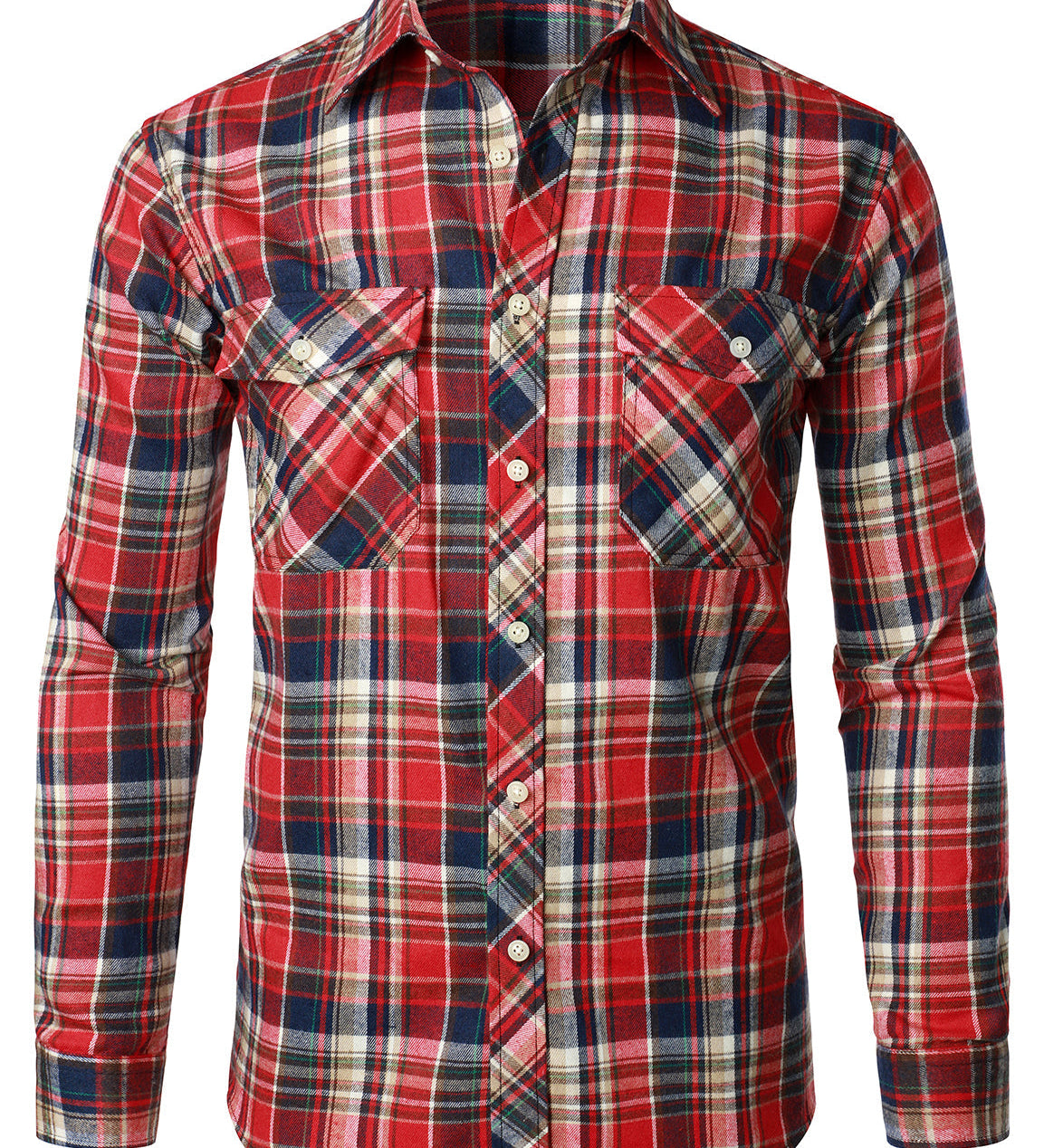 Chemise décontractée à carreaux en flanelle à double poche pour hommes