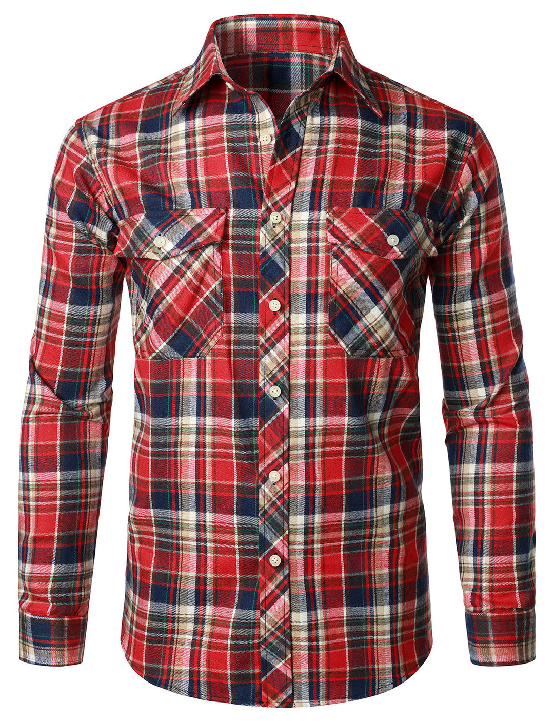 Chemise décontractée à carreaux en flanelle à double poche pour hommes