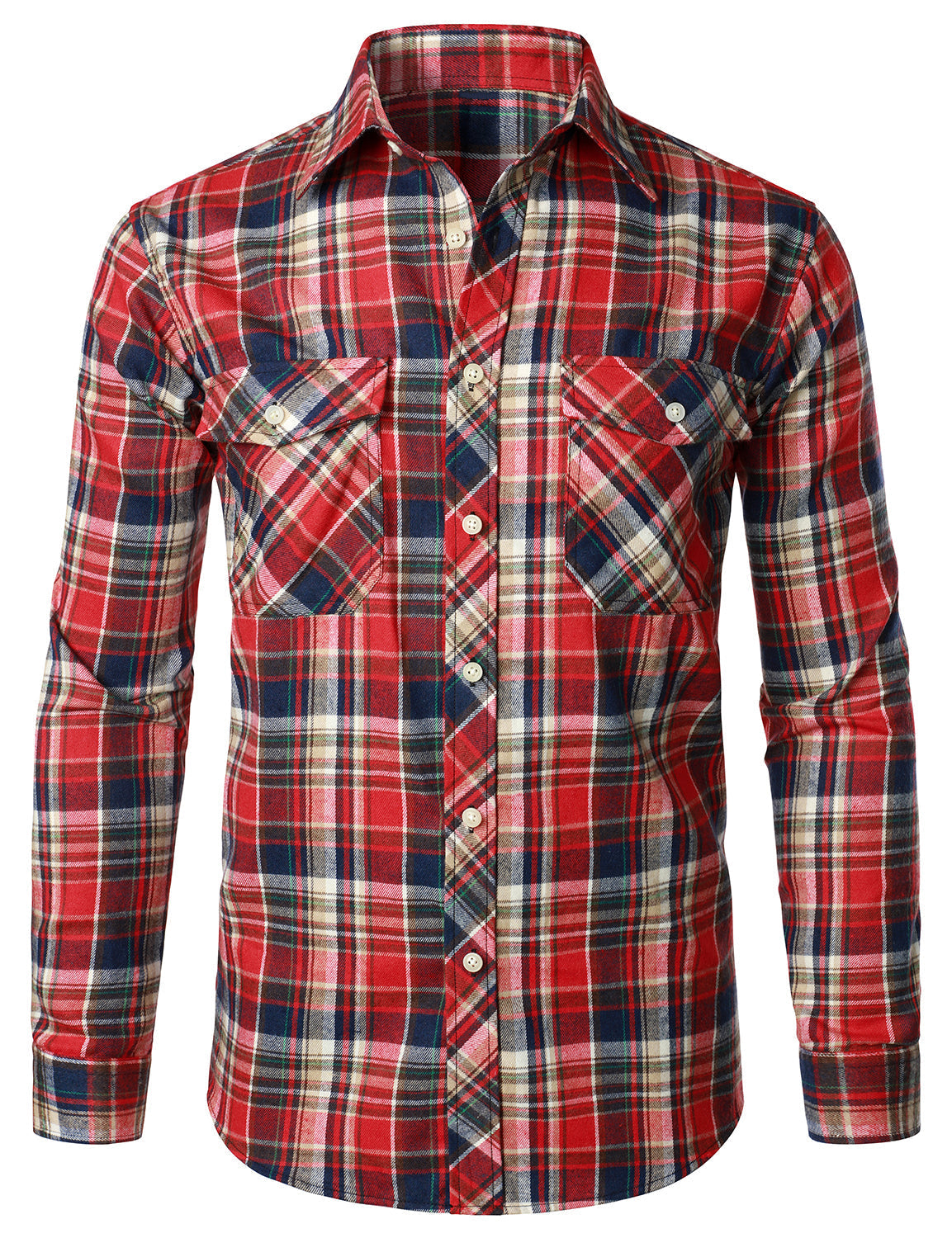 Chemise décontractée à carreaux en flanelle à double poche pour hommes