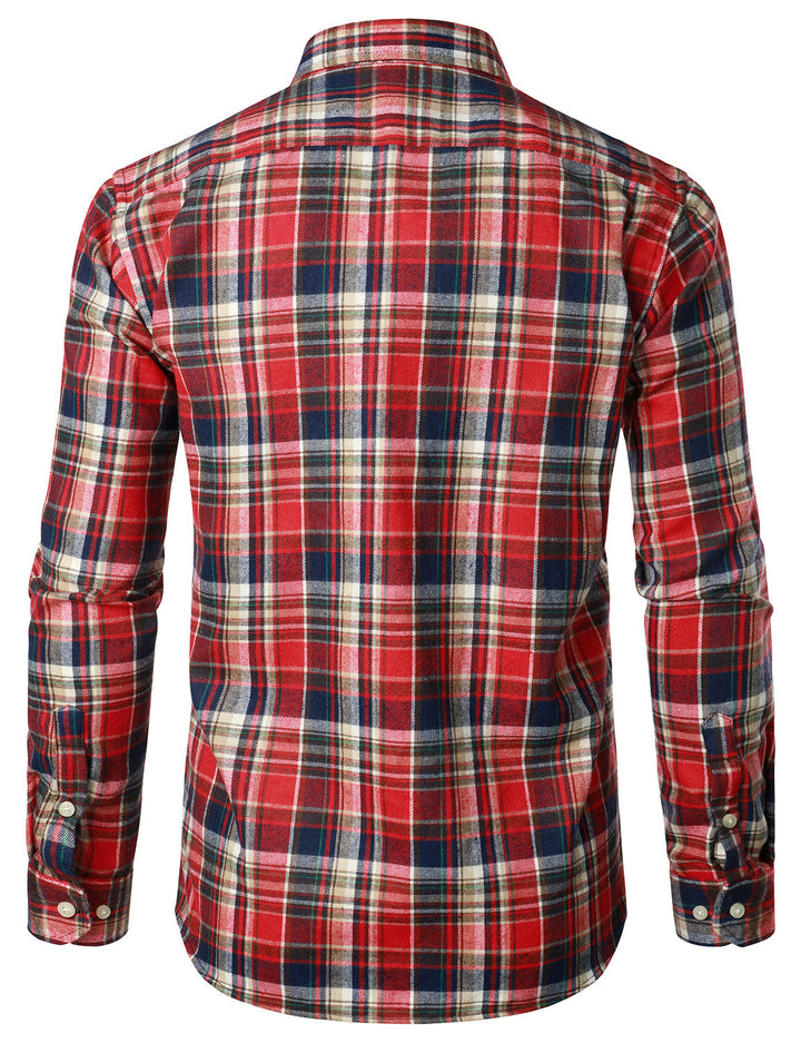 Chemise décontractée à carreaux en flanelle à double poche pour hommes