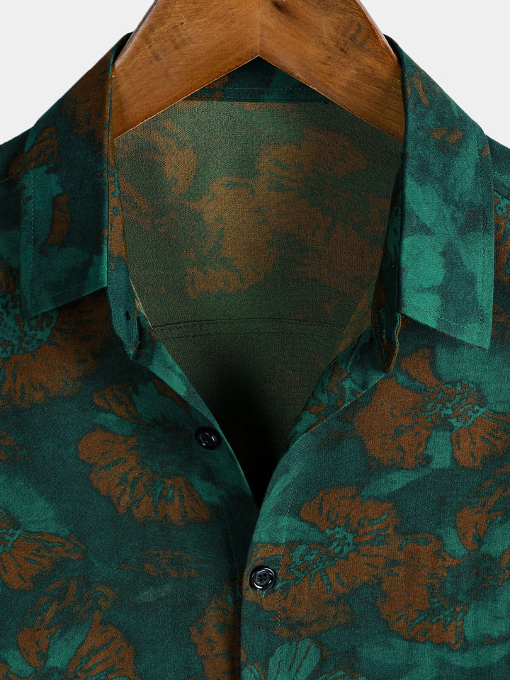 Chemise à manches courtes en rayonne à imprimé floral rétro pour homme