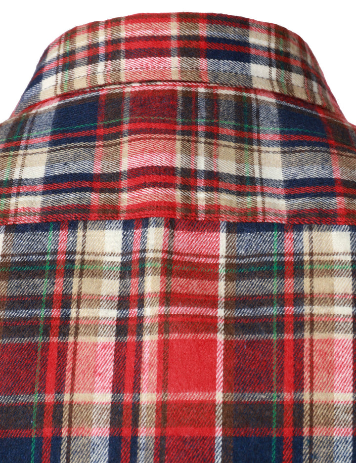 Chemise décontractée à carreaux en flanelle à double poche pour hommes