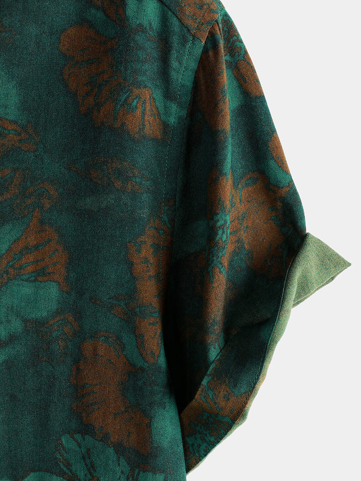 Chemise à manches courtes en rayonne à imprimé floral rétro pour homme