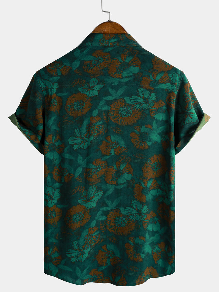 Chemise à manches courtes en rayonne à imprimé floral rétro pour homme