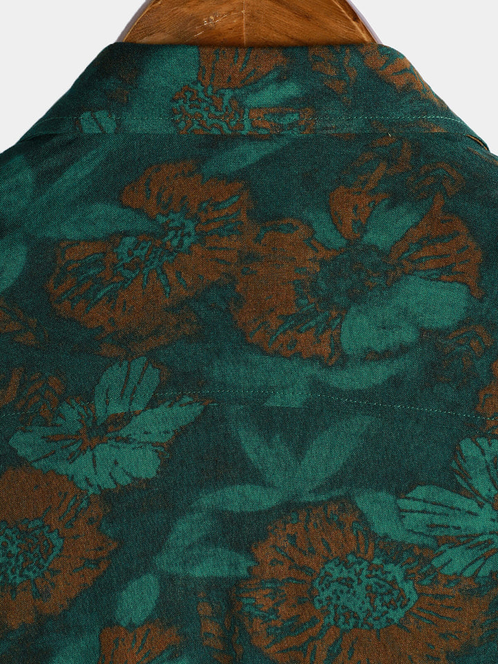 Chemise à manches courtes en rayonne à imprimé floral rétro pour homme